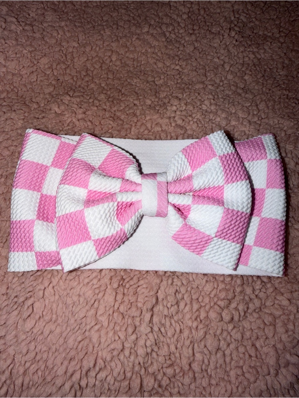 Pink Check Bow Headband for Kids